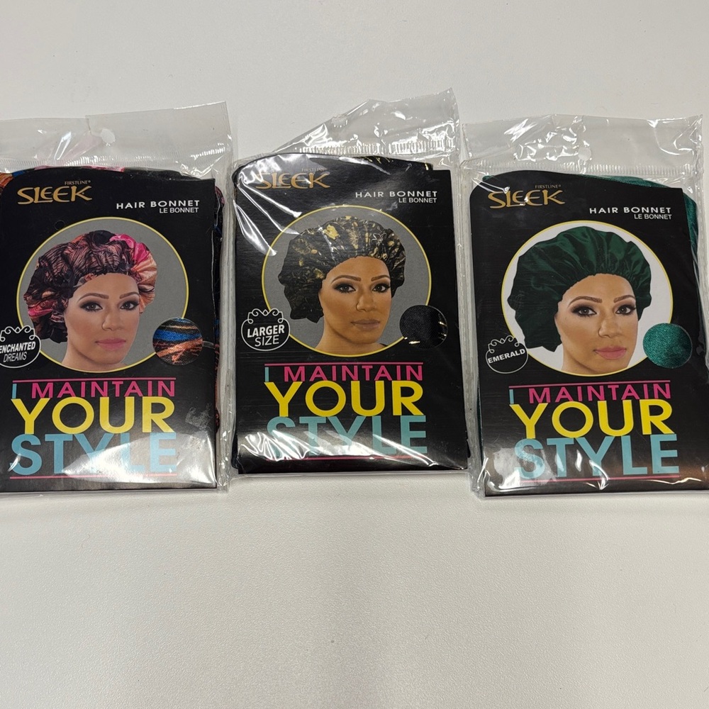 Lee Hair Bonnets Set - Black, Gold, Green